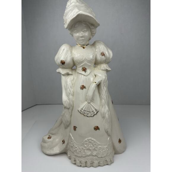 Schmid Yamada Originals Earthenware Victorian Figurine Gold With Roses - Picture 1 of 9